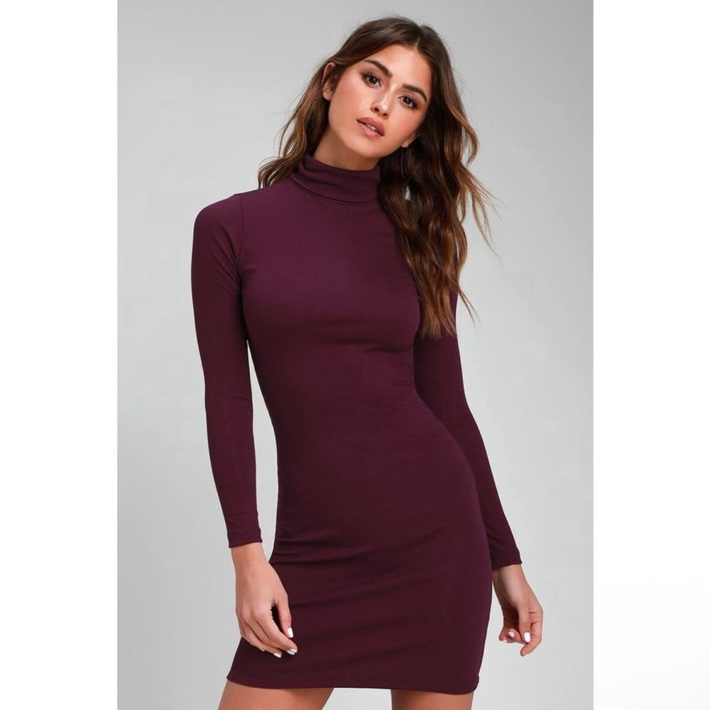 Lulu's Phenomenal Feeling Long Sleeve Turtleneck Bodycon Dress Small Dark Purple